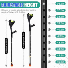 Load image into Gallery viewer, Geiserailie 2 Pcs Forearm Crutches for Adults, Folding Forearm Crutches Lightweight and Adjustable with Rubber Grips Black
