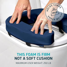 Load image into Gallery viewer, Lunderg Padded Toilet Seat Riser for Seniors - Adds 2 inches. Universal Fit - FIRM Raised Toilet Seat Cushion with High-Density Foam for Enhanced Comfort &amp; Elevation. Post-Surgery Must have (Blue)
