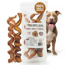 Load image into Gallery viewer, Dog Chits Curly Bully Sticks for Dogs &amp; Puppies - 100% Beef Pizzle, High Protein, Low Fat Dog Chew Sticks - Baked, Low-Odor – Long-Lasting, Keep Dogs Engaged &amp; Happy - Made in USA - 12 inch, 3 Pack
