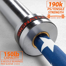 Load image into Gallery viewer, Fitvids 7ft Olympic Barbell 45LBS for Weightlifting and Powerlifting, 2 Inch Strength Training Bar with Needle Bearings- Flag
