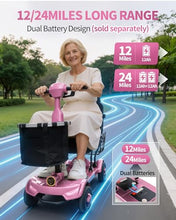 Load image into Gallery viewer, Ecomobi Light Weight Mobility Scooter for Seniors &amp; Adults, 12–30 Mile Range, Foldable Airline Approved Portable 4 Wheel Motorized Scooter with Removable Lithium Battery, 300 lb Capacity, MS01F Pink
