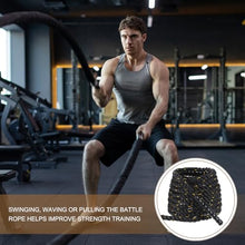 Load image into Gallery viewer, MECCANIXITY Battle Rope 50ft x 1 Inch Polyester Workout Rope Heavy Fitness Exercise Rope for Strength Training Home Gym Muscle Building, Black Yellow
