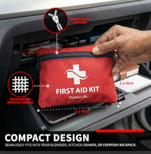 Load image into Gallery viewer, Protect Life Doctor Developed Mini First Aid Kit, 100 Piece Waterproof Emergency Kit for Car, Boat, Camping &amp; Travel, Includes Emergency Blanket, Tourniquet &amp; First Aid Guide
