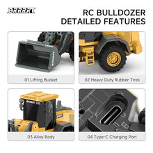 Load image into Gallery viewer, BRRRRT 1/64 RC Bulldozer Toy,Full Proportion RC Construction Vehicles Supports Pushing-Lifting-Moving (Bulldozer).
