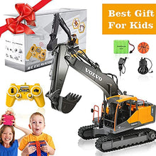 Load image into Gallery viewer, DOUBLE E Volvo RC Excavator 17 Channel 3 in 1 Construction Toys, 17 Channel Remote Control Vehicles Tractor Sandbox Toys Digger with Metal Shovel Drill Grab RC Truck for Kids Adults
