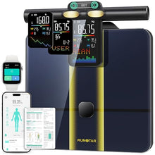 Load image into Gallery viewer, RunStar Smart Scale for Body Weight, 8 Electrodes High Precision Digital Bathroom Scale with Set Functions Handle, Body Composition Scale for 28 Metrics 400lbs, Blue-Black
