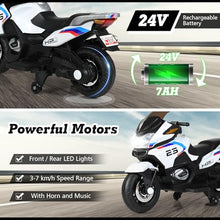 Load image into Gallery viewer, Kids Motorcycle, 12V Battery Powered Electric Motorbike w/Training Wheels, LED Lights, Foot Pedal &amp; Spring Suspension (White)
