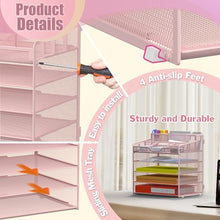 Load image into Gallery viewer, Docnest 5 Tier Mesh Desk Organizer for Paper Office Supplies – Multi-Functional Letter Tray with 5 Adjustable Compartments, 3 Pen Holders, Desktop Storage for Files, Mail, Stationery – Pink
