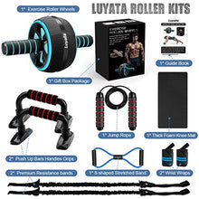 Load image into Gallery viewer, Ab Roller Wheel, 10-In-1 Ab Exercise Wheels Kit with Resistance Bands, Knee Mat, Jump Rope, Push-Up Bar (Blue)
