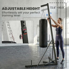 Load image into Gallery viewer, Soozier Punching Bag with Stand for Adults, 72.8"-90.9" Height Adjustable Freestanding Boxing Stand with Canvas Sandbag, Stable Triangular Base and 1" Weight Plate Storage for Home Gym MMA, Black

