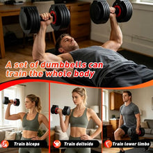 Load image into Gallery viewer, 25/55lb Adjustable Dumbbell Set of 2, 5-in-1/10-in-1 Free Weights with Anti-Slip Texture Handle for Exercise, Fitness Equipment Set for Home Gym Strength Training, Suits Both Men and Women(Red 25LBS Pair)
