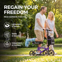 Load image into Gallery viewer, BlessReach Steerable Knee Walker Deluxe Medical Scooter for Foot Injuries Compact Crutches, with Dual Rear on-Wheel Brake and Shock Absorption Under The Knee pad（Purple）
