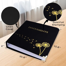 Load image into Gallery viewer, XKDOUS Aesthetic Document Organizer 3 Ring Emergency Binder Linen Folio Folders with 9 Pockets Expanding File Storage Holder for Important Papers, Letters, Passports, Photos
