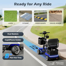 Load image into Gallery viewer, Mobility Scooter for Adults with Spare Battery – 24.8 Miles Total Range, 4-Wheel Foldable Portable Motorized Scooter, 330 lbs Capacity, Dual Baskets, Cup &amp; Phone Holder, Blue
