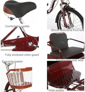 Brown 1,14 inch, Adult Tricycle Old Age Scooter Pedal Tricycle Elderly Pedal Exercise Bike with to Carry People and Goods