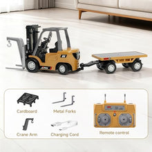 Load image into Gallery viewer, BRRRRT 1/64 Full Proportional RC Forklift Toy,8 Channel 2 Mode Mini Remote Control Forklift Truck with Flatbed Tow Truck
