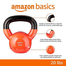 Load image into Gallery viewer, Amazon Basics Vinyl Coated Cast Iron Kettlebell for Strength Training, 20 Pounds, Textured Wide Handle, Orange

