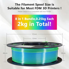 Load image into Gallery viewer, DO3D Silk PLA 2 Color in 1 Coextrusion 3D Printer Filament Bundle: White/Red, White/Blue, Blue/Purple, Lime GreenBlue, RedGold, RedBlack, GoldBlack, PurpleBlack, 2Kg Dual Color Silk PLA, 250g x 8

