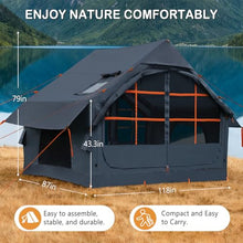 Load image into Gallery viewer, Blow Up Tent with Skylight and Stove Jack,4-6 Person Inflatable Camping Hot Tent with Pump,Easy Setup Family Camping Tent 4 Season Waterproof Outdoor Tents,Grey
