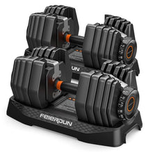 Load image into Gallery viewer, FEIERDUN DB1 QuickDial Adjustable Dumbbell Set, 15-in-1 5-52.5 Lbs Each with Storage Box &amp; App, 1-Second Quick Change for Drop Set, Superset &amp; HIIT Home Gym, Non-Slip Handles, 3-year Aftersale Service
