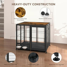 Load image into Gallery viewer, Heavy Duty Dog Crate for Small Dogs, 3 in 1 32.7" Foldable Collapsible Dog Kennel &amp; Playpen with Lockable Wheels &amp; Feeding Bowls, Escape-Proof Metal Dog Cage for Indoor Outdoor Use, Rustic Brown
