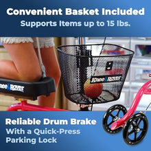 Load image into Gallery viewer, KneeRover Steerable Knee Scooter – Foldable Mobility Aid &amp; Knee Walker with Basket for Adults, Adjustable Handlebar and Comfortable Knee Pad (Hot Pink)
