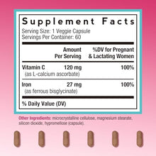Load image into Gallery viewer, Doctor's Recipes Iron Supplement for Pregnant Women, Chelated Iron Bisglycinate, with Vitamin C for High Absorption, Gentle, Red Blood Cell Production Support, 60 Vegan Caps
