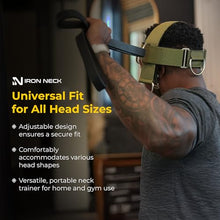 Load image into Gallery viewer, Iron Neck Neck Trainer, Exerciser, &amp; Strengthener with Adjustable Head and Chin Strap - Portable Head Harness for Weight Lifting, Home, &amp; Gym Use - Exercise &amp; Workout Equipment (Alpha, Green)
