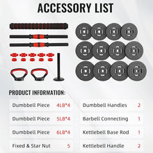 Load image into Gallery viewer, Fitvids 60lbs 4in1 Adjustable Dumbbell Set, Multi-Functional Changeable Dumbbell and Barbell Kettlebell Set
