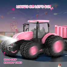 Load image into Gallery viewer, Remote Control Tractor Toy [2026] Kids RC Tractor Set &amp; Truck and Trailer Front Loader - Pink
