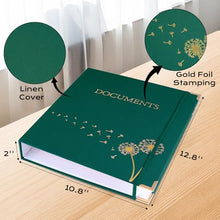 Load image into Gallery viewer, XKDOUS Important Document Organizer Folio Folders with 9 Pockets 3 Ring Linen Binder Organizer Expanding Storage Documents Holder with 9 Pockets and Labels for Papers, Files
