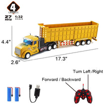 Load image into Gallery viewer, Remote Control Dump Toy for Kids - 17.3&quot; RC Semi Truck with 2 Batteries, 1:32 Construction Vehicles with Lights
