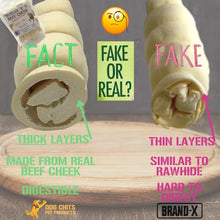 Load image into Gallery viewer, Dog Chits Beef Cheek Rolls for Dogs - Long Lasting Dog Chews, Rawhide Free &amp; High Protein - Natural Beef Cheek Treats for Small, Medium &amp; Large Dogs - 12 Inch (3 Pack)
