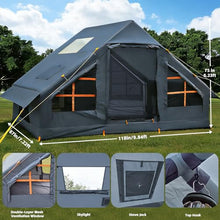 Load image into Gallery viewer, Inflatable Tents for Camping, 4-6 Person Easy Blow Up Tent with Hand Pump,4 Seasons Waterproof Air Inflatable Camping Tent,Hot Tent with Skylight and Stove Jack for Family Camping,Grey
