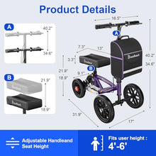 Load image into Gallery viewer, BlessReach All Terrain Foldable Knee Scooter Walker, Disc Brake Knee Walker for Foot Injuries, Compact Crutches Alternative (Purple)
