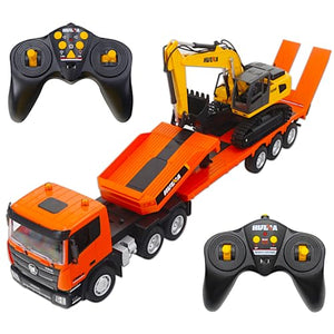 2-Set Alloy RC Truck Crawler Excavator 1/24, 9CH Semi-Trailer, 6CH Track Construction Engine Vehicle