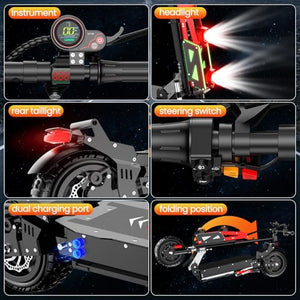 Adult Electric Scooter 60V 6000W Dual Motor Fast Folding Scooter with 3-Speed Variable Top Speed 60 mph Range 55 mph Off-Road 11' Tires