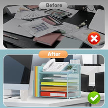Load image into Gallery viewer, DocNest 5 Tier Paper Letter Tray File Organizer, Mesh Desk File with Handle, Workspace Desk Organizers with Pen Holder, Office Organization Storage Accessories - Blue
