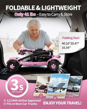 Load image into Gallery viewer, Ecomobi Light Weight Mobility Scooter for Seniors &amp; Adults, 12–30 Mile Range, Foldable Airline Approved Portable 4 Wheel Motorized Scooter with Removable Lithium Battery, 300 lb Capacity, MS01F Pink
