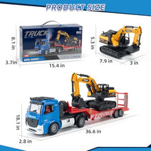 Load image into Gallery viewer, 6 CH Remote Control Flatbed Truck and Inertia-Powered Excavator Toys for Kids Boys, Blue
