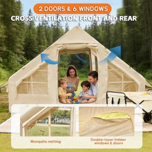 Load image into Gallery viewer, Inflatable Tents for Camping, 4-6 Person Easy Blow Up Tent with Hand Pump,4 Seasons Waterproof Air Inflatable Camping Tent,Hot Tent with Skylight and Stove Jack for Family Camping,Beige
