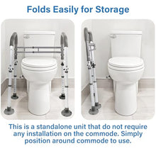 Load image into Gallery viewer, Vaunn Medical Adjustable Toilet Safety Rail for Seniors, Foldable Toilet Safety Frame for Elderly Adults, Bathroom Grab Bar Handle, Toilet Handle for Elderly &amp; Disabled, Free-Standing (Gray)
