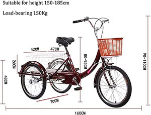 Adult Tricycle - 3 Wheel Bikes for Adults Shopping Adult Tricycles Cargo 1 Speed Freight Trikes 20 Inch 3 Wheel Bikes, Picnics