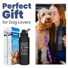 Load image into Gallery viewer, Dog Water Bottle for Dog Lovers - 32 oz Stainless Steel Double Wall Insulated Water Bottle with 8 oz Detachable Bowl on Bottom- Doggy Lover Gift for Hiking, Walks, Travel - “Favorite People” Black
