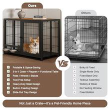 Load image into Gallery viewer, Heavy Duty Dog Crate for Medium Dogs, 3 in 1 37.8" Foldable Collapsible Dog Kennel &amp; Playpen with Wheels &amp; Feeding Bowls, Escape Proof Metal Dog Cage for Indoor Outdoor Use, Rustic Brown
