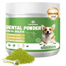 Load image into Gallery viewer, Vetriuntrix Dog Dental Powder, Dog Teeth Cleaning Powder for Fresh Breath Tartar Remove &amp; Plaque Off, Dental Powder for Dogs Teeth with Natural Plant Blend and Probiotics, 150g
