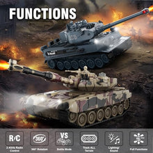 Load image into Gallery viewer, RC Tank Set,1/24 RC Battle Tank Set Toy Tanks with Life Indicators and Spray,2.4G Remote Control with Realistic Sounds and Lights
