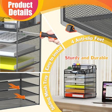 Load image into Gallery viewer, Docnest 6 Tier Mesh Desk Organizer for Paper Office Supplies – Multi-Functional Letter Tray with 5 Adjustable Compartments, 3 Pen Holders, Desktop Storage for Files, Mail, Stationery – Black
