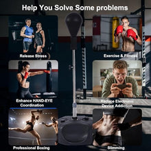 Load image into Gallery viewer, Stiatu Punching Bag with Stand, Heavy Boxing Bag Height Adjustable Reflex Bar and Speed Punching Bag for Adults &amp; Youth, Home Gym Training Equipment for MMA Fitness Stress Relief (Black)

