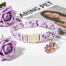 Load image into Gallery viewer, ARING PET 2 Pack Cat Collars with Bell, Cute Soft Cotton Kitten Kitty Breakaway Spring Summer Cat Collars for Boy Girl Cats-Pink &amp; Purple Floral

